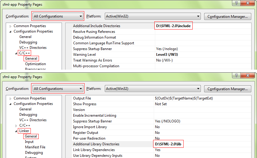 Capture d'écran de la boîte de dialogue pour configurer les chemins de recherche